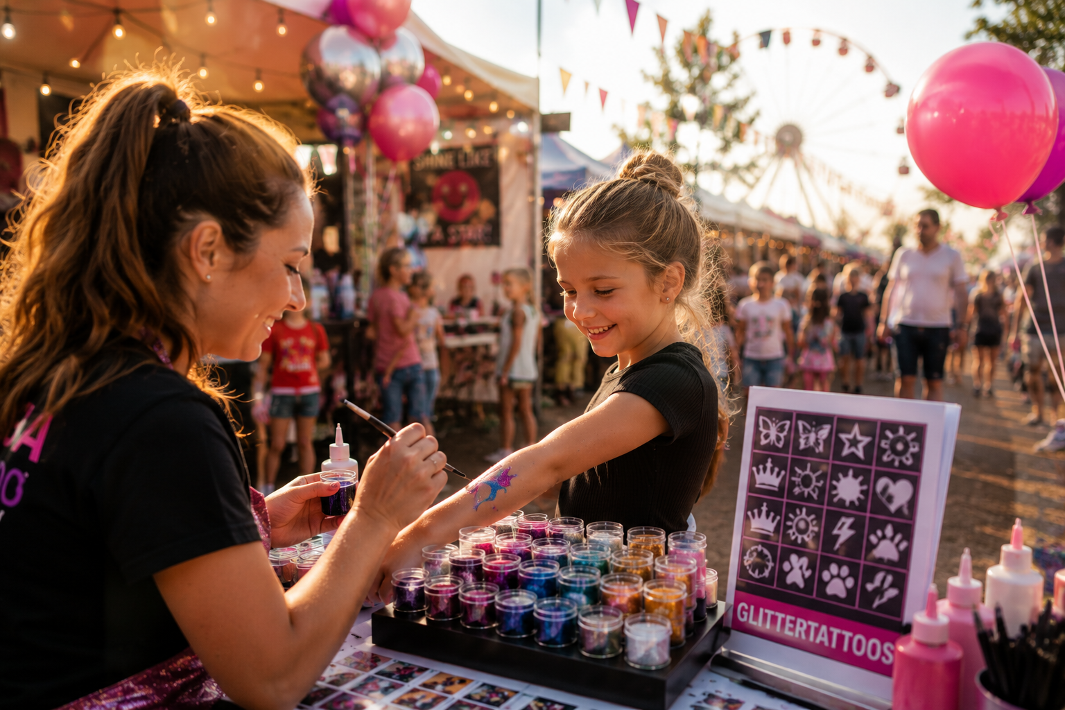 Glittertattoos voor festivals tijdens een vrolijk kinderfestival